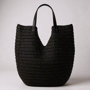 Banana Republic Factory Modern Straw Tote Bag Black Woven Handbag Paper